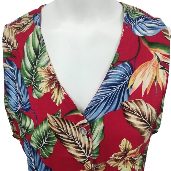 Vintage Confetti Hawaiian Floral Print Vest Sleeveless Shirt Size M 80s 90s Red - Picture 6 of 15